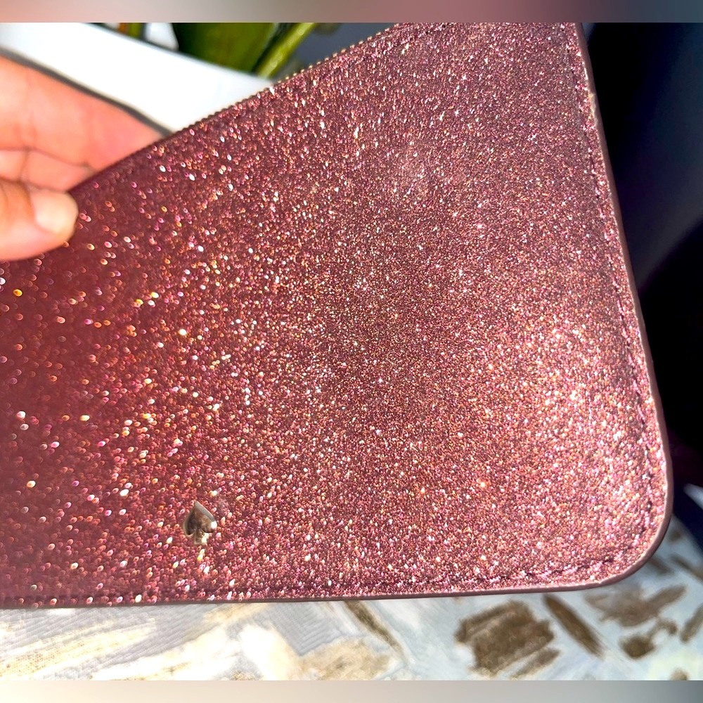 Kate Spade Shimmy Glitter Large Card Holder Slim Wallet ,Deep Nova Red - Picture 7 of 9